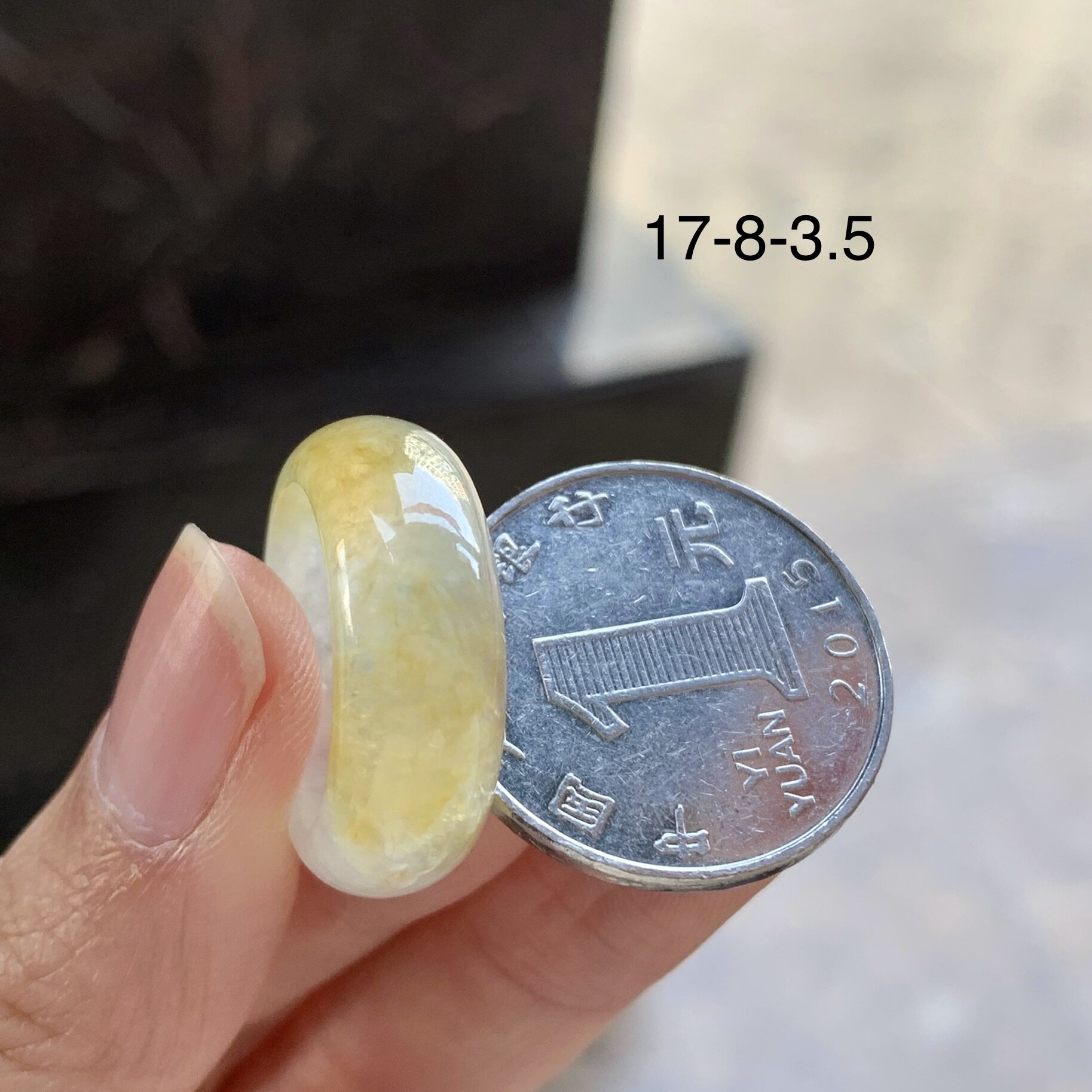 翡翠冰种黄翡戒指指环 冰透水润