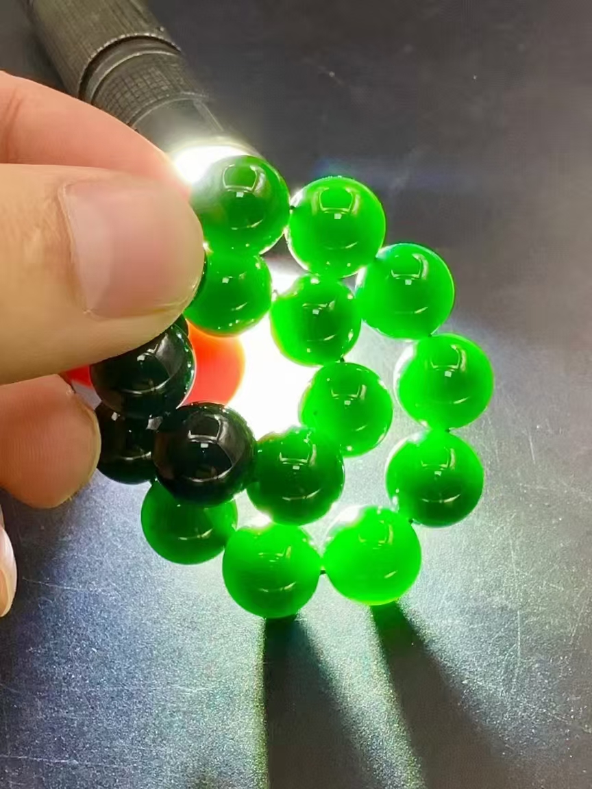 天然翡翠墨翠手串手链 直径12mm
