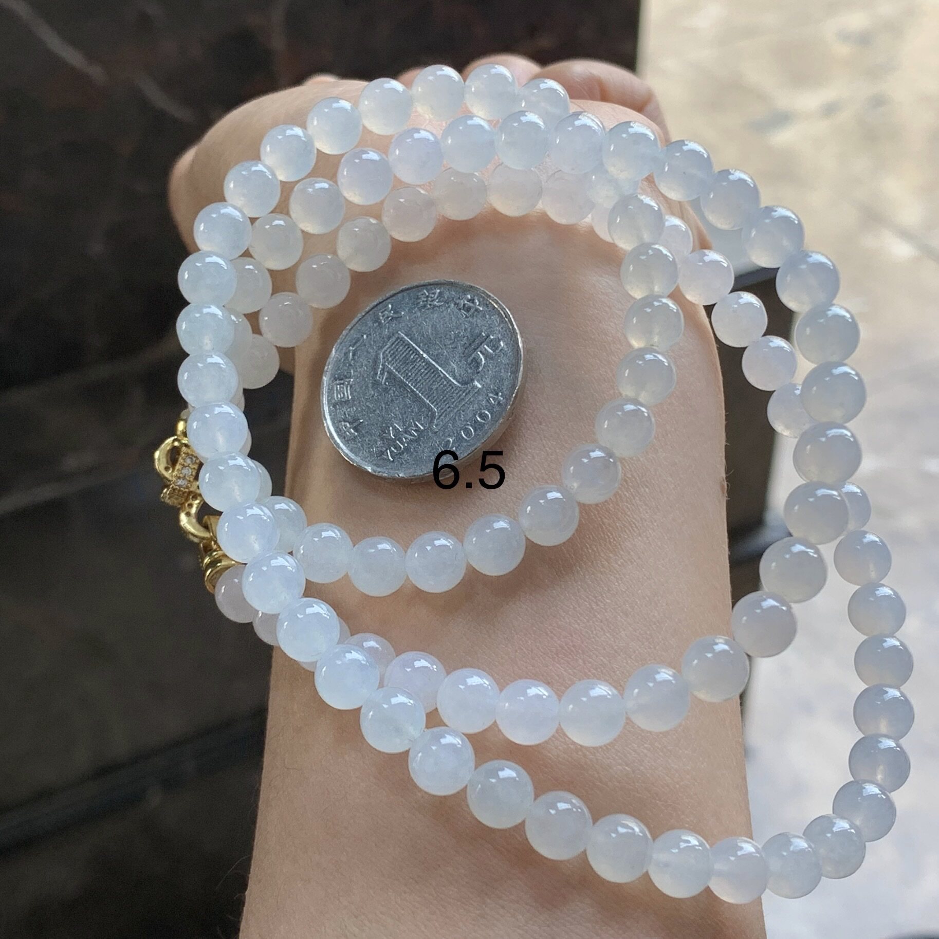 翡翠白冰珠链手链 直径6.5mm