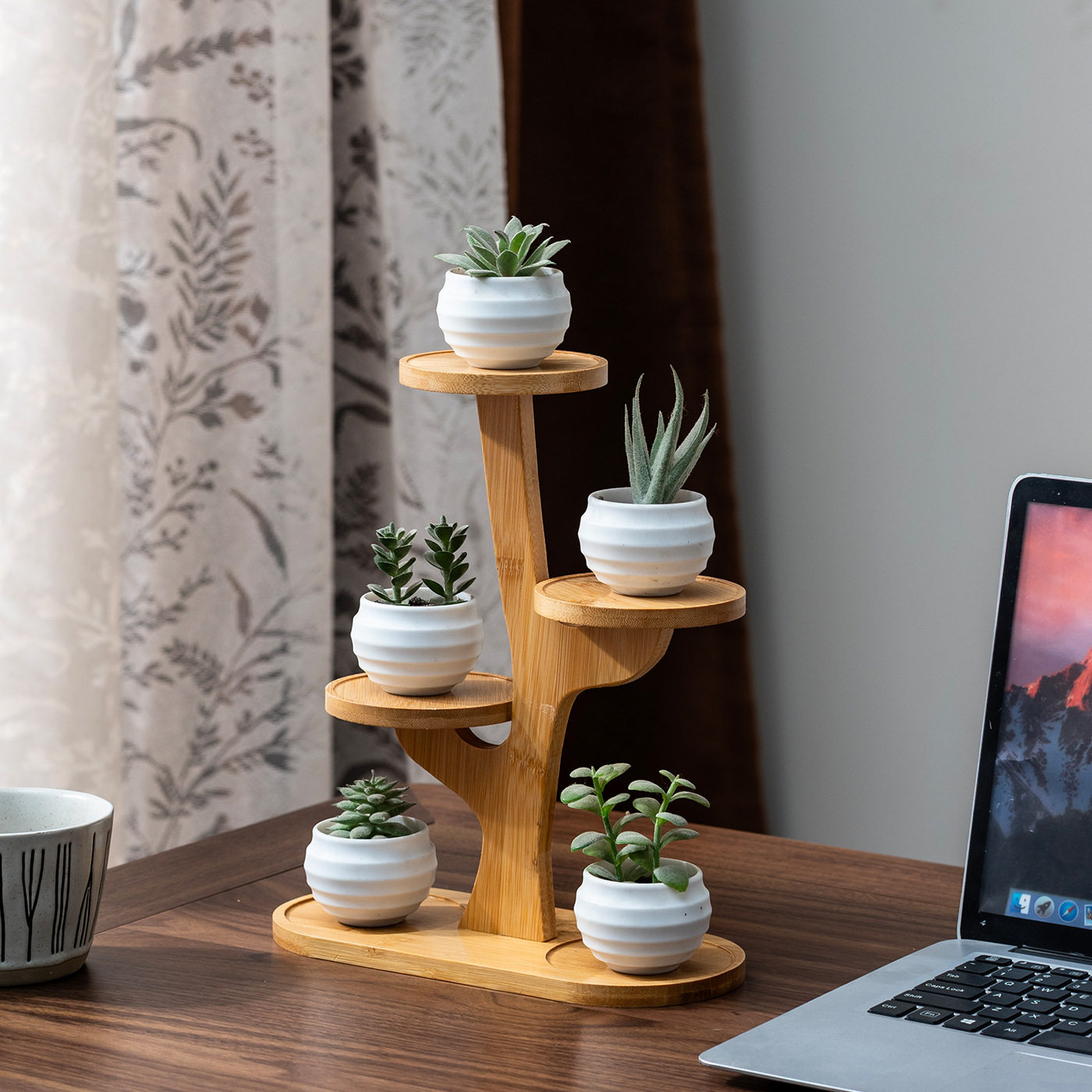 楠竹多层小花架多肉飘窗阳台客厅办公桌上迷你花盆架子装饰