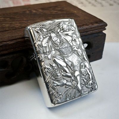 佐罗二代煤油打火机黄铜紫铜白铜加厚浮雕钟馗捉鬼雕刻图案定制