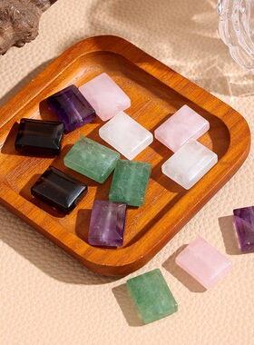 天然石白水晶紫水晶无事牌戒面 长方形DIY饰品穿孔半成品首饰配件