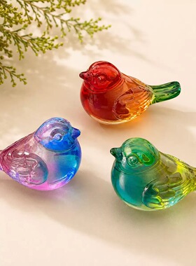 水晶琉璃报喜鸟招财3D小鸟水晶摆件转转底座旋转琉璃报喜鸟摆件