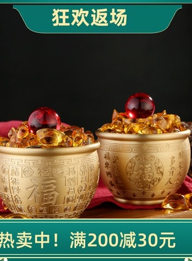 黄铜精雕百福缸客厅家居装饰品