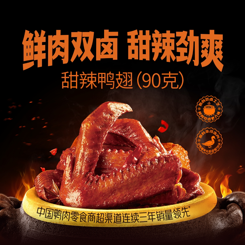 恋上鸭甜辣鸭翅鸭脖锁骨香烤鸭货麻辣卤味小吃长思真空装零食90g