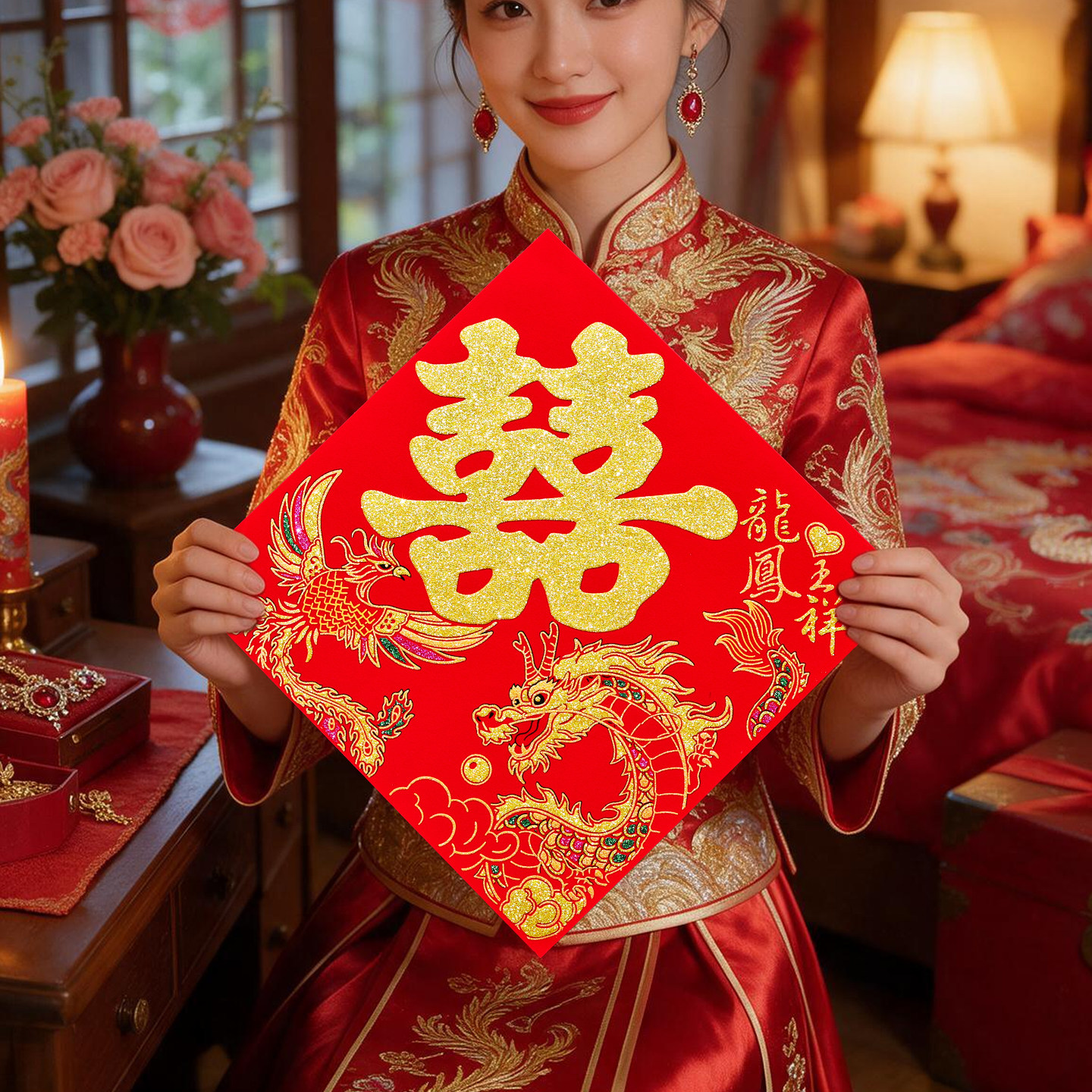 结婚喜字贴婚房装饰高档绒布自粘双喜大门贴纸婚礼布置用品喜字