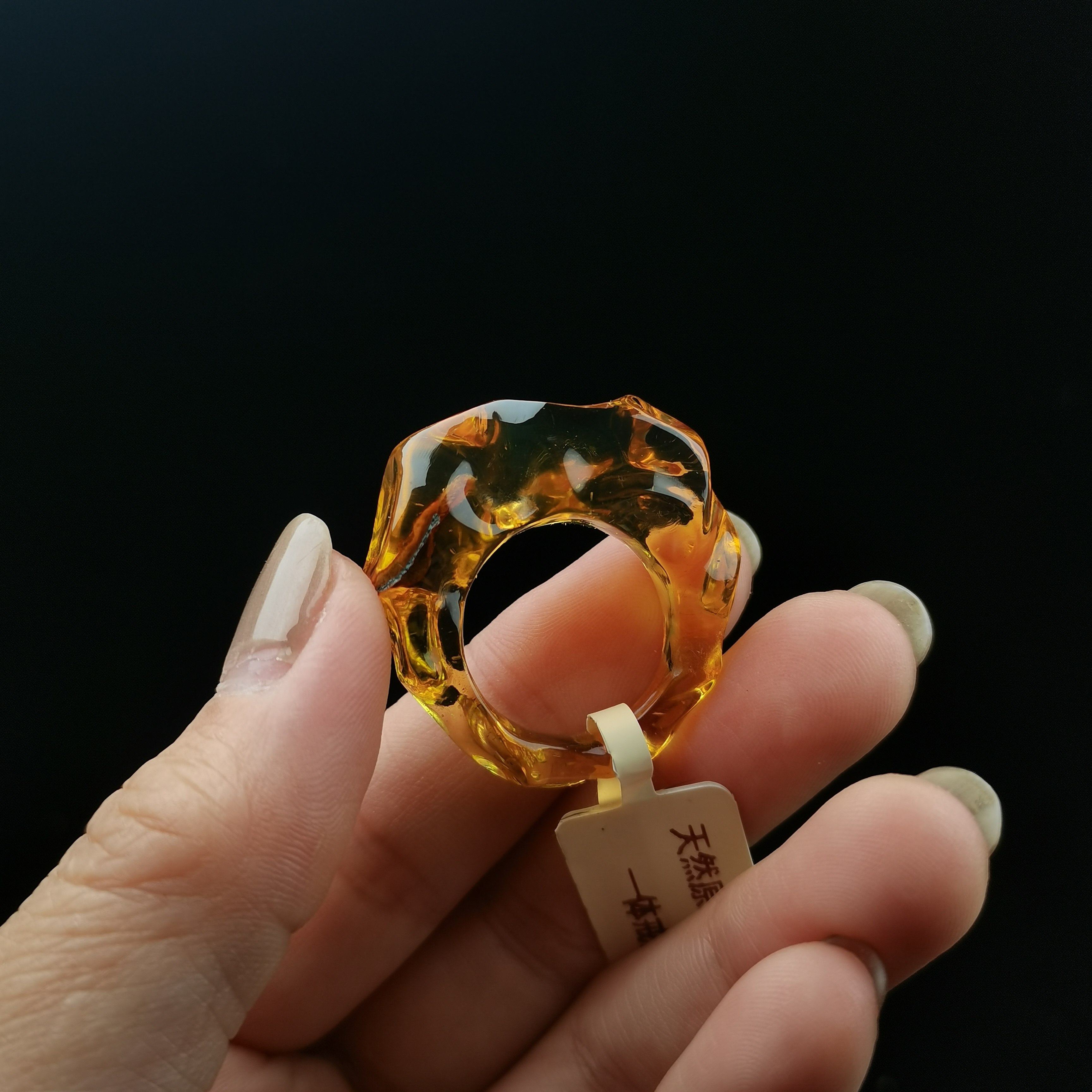 天然琥珀蜜蜡金珀金棕植物无相随型一体戒指指环港码16立体雕刻