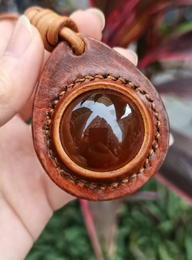 天然原矿琥珀蜜蜡植鞣皮包裹棕红金棕吊坠文玩手串手把件配饰配珠