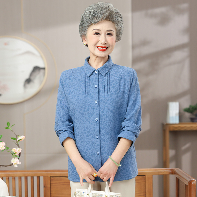 中老年女纯棉薄款衬衫外套春秋图片