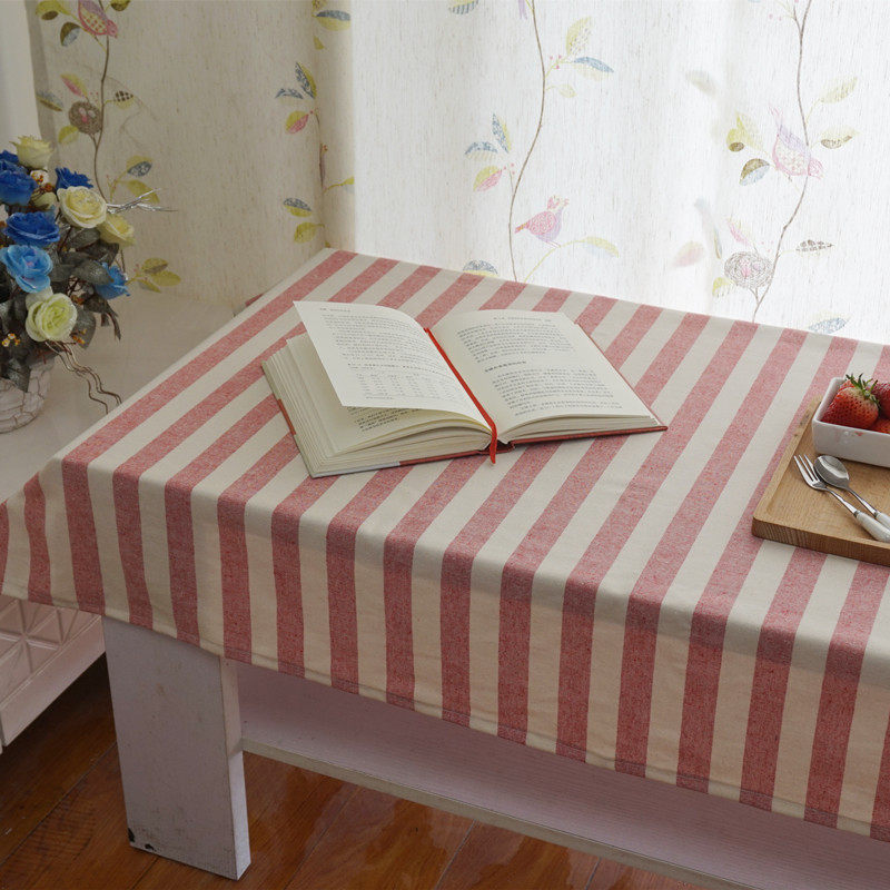 海军风清新日式棉麻条纹文艺餐桌布茶几布电脑盖布台布艺家庭饭店