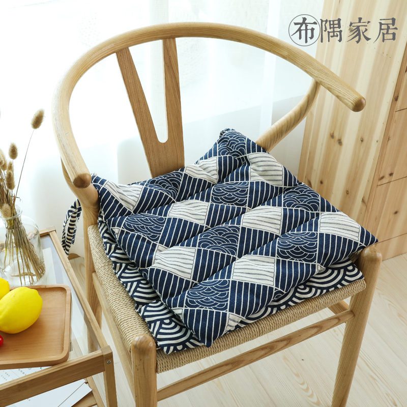 书法深蓝椅垫棉麻日式