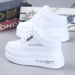 2026年夏季透气小白鞋包头半拖网鞋女厚底内增高10CM小个子懒人鞋