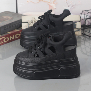 休闲百搭凉鞋 12cm夏网红凉鞋 超高跟厚底内增高10 镂空圆头小白鞋