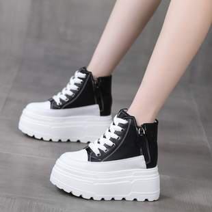 平底增高8CM百搭休闲学生棉鞋 2025秋冬高帮鞋 女小个子厚底小白鞋