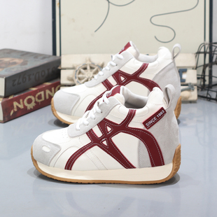 复古运动休闲潮鞋 厚底内增高8CM德训鞋 女2025秋冬加绒真皮小白鞋