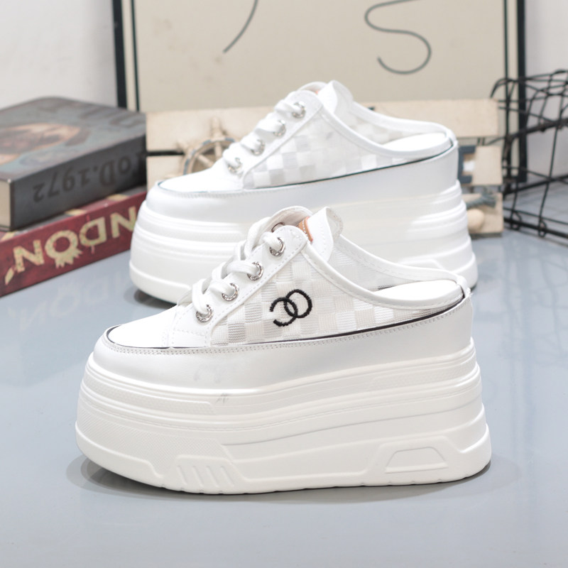 超高跟12cm包头半拖鞋女外穿厚底内增高10-12cm休闲一脚蹬无后跟