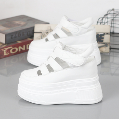 2026夏镂空小白鞋女小个子厚底内增高10-12CM松糕鞋百搭休闲凉鞋