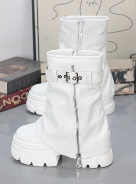 厚底内增高10-12CM百搭休闲女马丁靴瘦瘦靴增高高筒22cm加绒棉靴