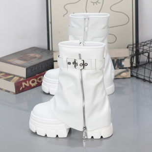 厚底内增高10 12CM百搭休闲女马丁靴瘦瘦靴增高高筒22cm加绒棉靴