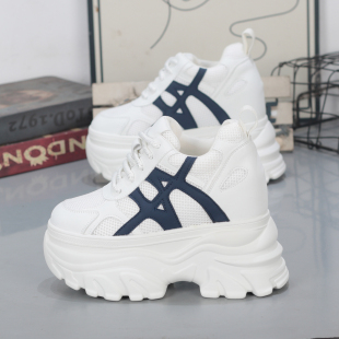 百搭休闲松糕老爹鞋 新款 女超高跟 超厚底12cm春季 内增高10CM小白鞋