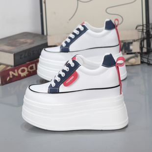 运动百搭小个子休闲鞋 厚底内增高11CM松糕鞋 皮面小白鞋 2025春秋款