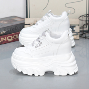百搭休闲老爹鞋 厚底内增高11CM小个子松糕鞋 皮面小白鞋 2025秋新款