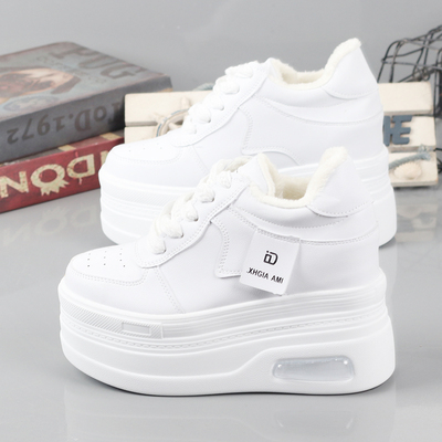 秋冬加绒小白鞋小个子厚底内增高