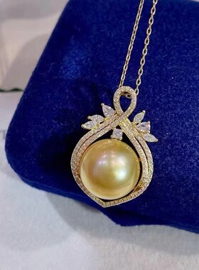 DIY配件天然珍珠S925纯银时尚新款锆石吊坠空托银饰配13-14mm圆扁