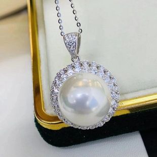 太陽花吊墜項(xiàng)墜空托配12 DIY配件天然珍珠S925純銀新款 13mm圓扁珠