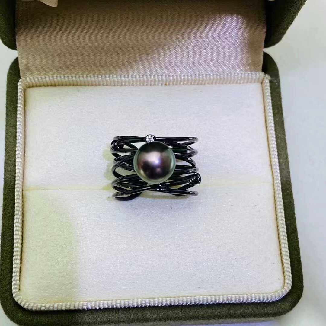 DIY配件天然珍珠S925纯银时尚个性款宽版戒指空托 配7-10mm圆珠