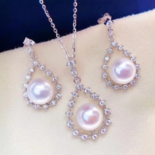 锆石耳钉吊坠两件套配9 水滴款 10mm圆扁 新款 DIY配件S925纯银时尚