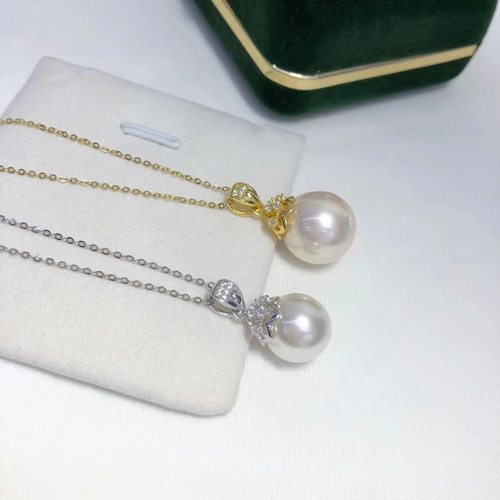 DIY配件天然珍珠S925纯银锆石帽托饰品吊坠项坠空托配10-15mm圆椭