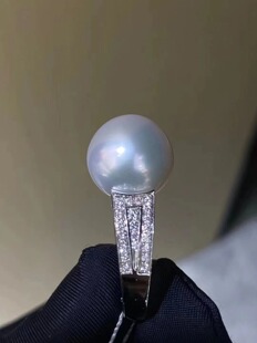 DIY配件天然珍珠S925纯银时尚新款锆石调节戒指空托配12-14mm圆珠