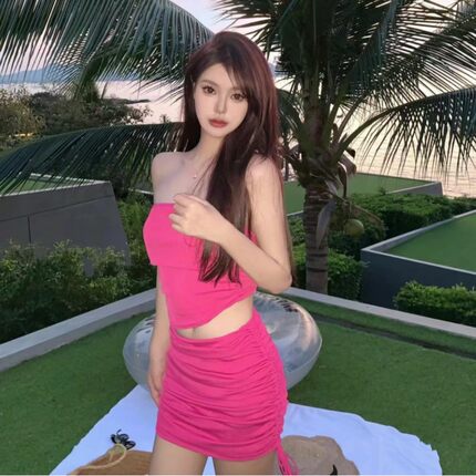 Mosricci彭十六elf同款纯欲风抹胸比基尼分体泳衣女三件套显白