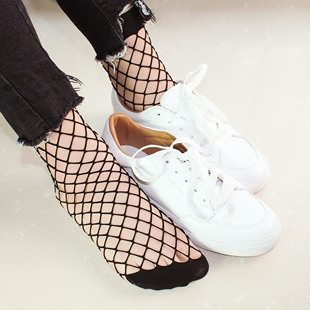 渔网袜短袜女士韩国鱼网袜黑色短丝袜欧美春夏季网格丝袜子网眼潮