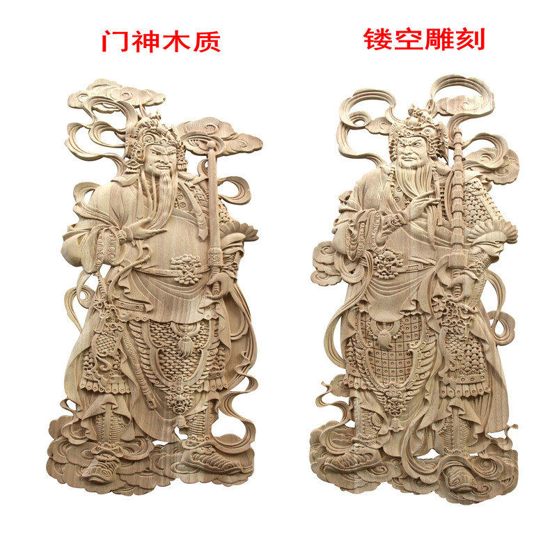 中式天然实木门神木质贴花