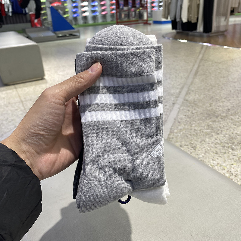 阿迪达斯男女三条纹跑步运动袜子