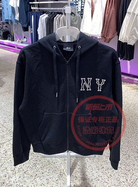 MLB外套男女同款NY镂空大标百搭运动服休闲针织连帽夹克3ATRB3044