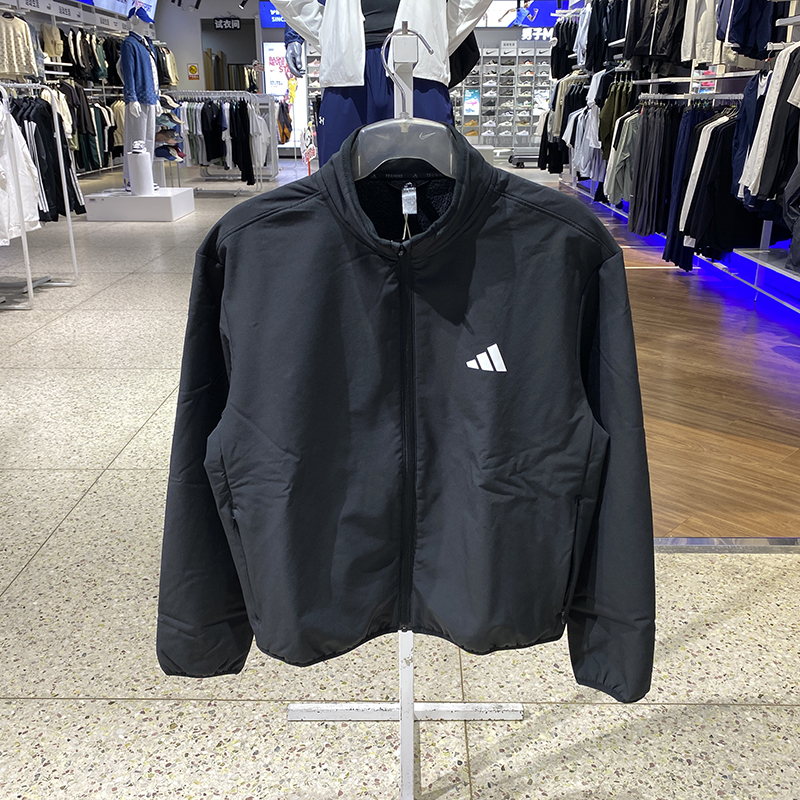 阿迪达斯外套女2025冬新品训练运动服防风加绒立领梭织夹克KA7075