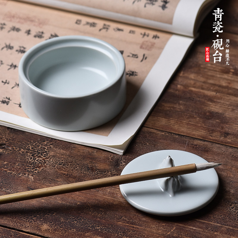 品陶瓷墨池墨盘墨盒墨碟墨蝶墨水砚台专用带盖笔洗笔舔毛笔字洗笔_虎窝淘