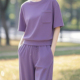 宽松舒适 2025年新款 显白休闲高级感紫色舒适运动套装 夏季 时尚 短袖