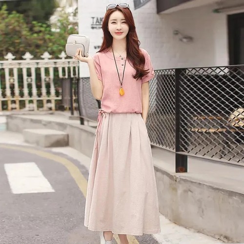 套装新款大码女装文艺裙子中长款