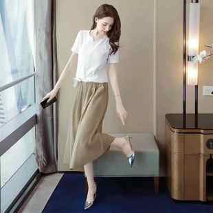 棉麻套套装夏款2026文艺范女士半身裙女装时尚减龄休闲两件套短袖