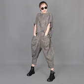 T恤上衣七分女灯笼裤 宽松短袖 女大码 胖妹妹复古文艺条纹休闲套装