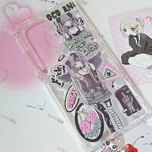 原创小众黑暗天使三星s25ultra手机壳二次元动漫三星s24u卡通s23plus个性潮创意滴胶透明壳s22+日系暗黑女孩