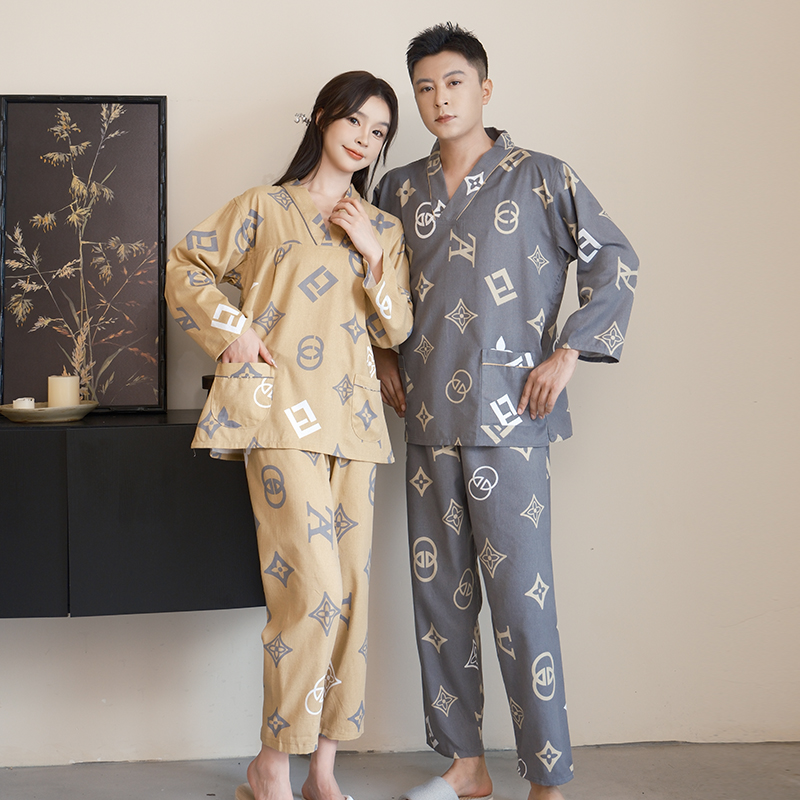 长袖汗蒸服纯棉男女情侣桑拿洗浴服长裤套装按摩足疗服大码家居服