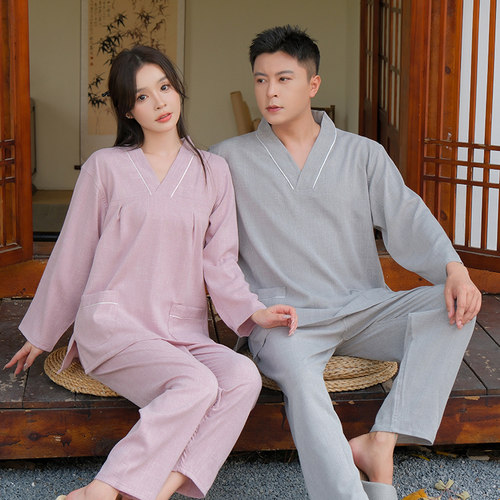 纯棉浴服长袖汗蒸服男女家居服大