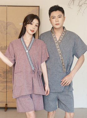 纯棉汗蒸家居服开衫男女情侣睡衣