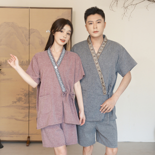 汗蒸服纯棉男女情侣和服桑拿洗浴服大码 开衫 按摩足疗服成人家居服
