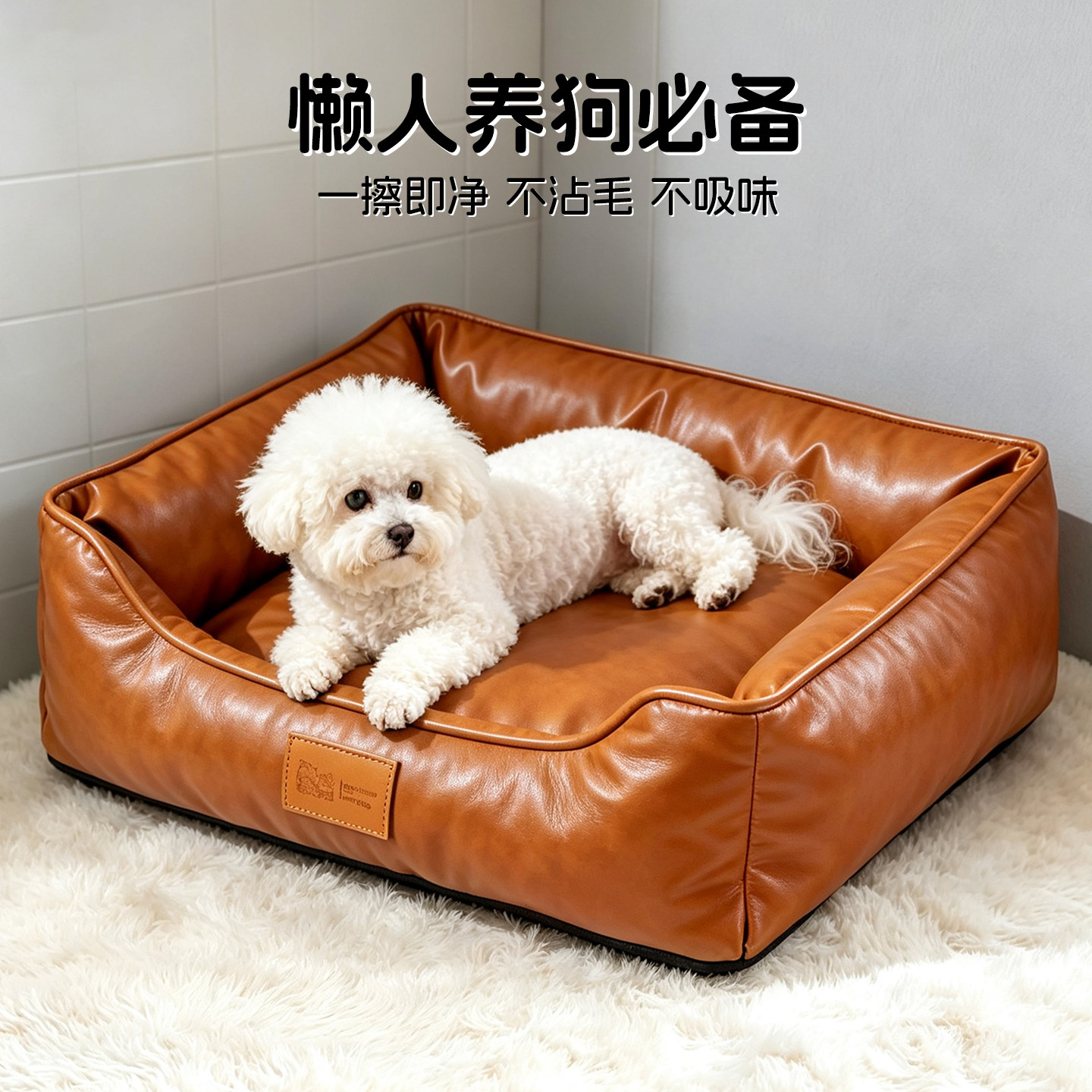 防水皮革狗窝四季通用小型犬窝宠物沙发方形可拆洗不沾毛室内猫窝